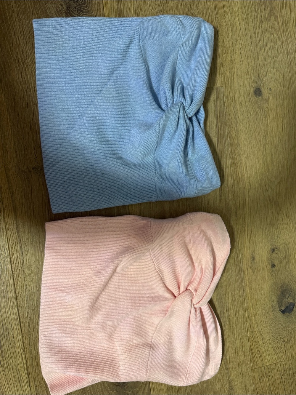 Kids Ribbed Knot Beanie - Blue & Pink